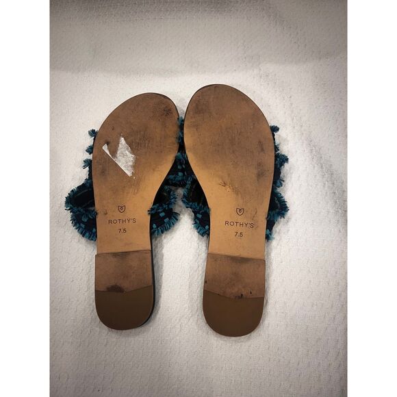 Rothy’s Women’s 7.5 Teal Blue Boho Tassel Slip-On Sandals Summer Slides - Picture 7 of 7